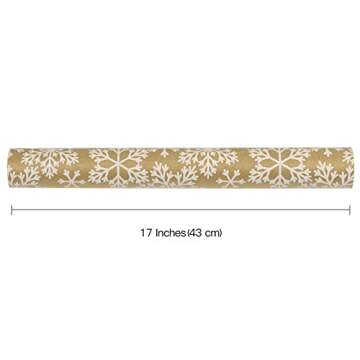 RUSPEPA Kraft Christmas Wrapping Paper Roll - Mini Roll - White Snowflake Design for Holiday Gift Wrap - 17 Inches X 32.8 Feet