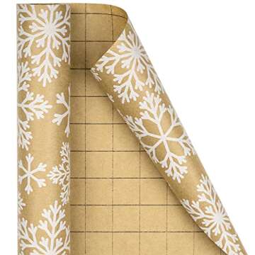 RUSPEPA Kraft Christmas Wrapping Paper Roll - Mini Roll - White Snowflake Design for Holiday Gift Wrap - 17 Inches X 32.8 Feet