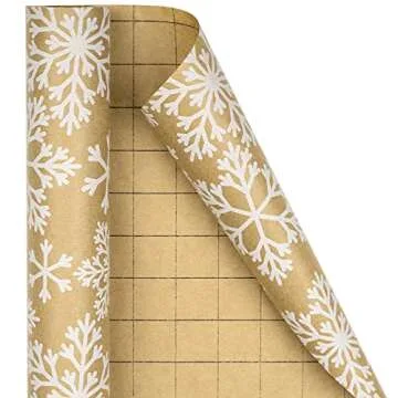 RUSPEPA Kraft Christmas Wrapping Paper Roll - Mini Roll - White Snowflake Design for Holiday Gift Wrap - 17 Inches X 32.8 Feet