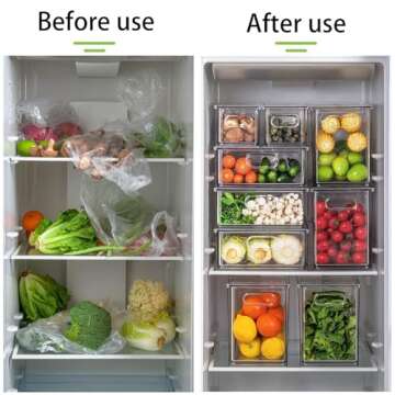 Mano Fridge Drawer Pull Out Stackable Bins with Handle Clear Refrigerator Drawers Organizer Food Storage Container Box with Dividers Plastic Produce Saver for Pantry, Cabinet, Kitchen, Clothes（4Pack）