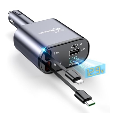 DreamBee Retractable Car Charger,66W 4 in 1 Super Fast Charge Car Phone Charger,Retractable Cables (31.5 inch) and 2 USB Ports Car Charger Adapter for iPhone 15/14/13/12 Pro Max XR,iPad,Samsung,Pixel