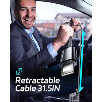 DreamBee Retractable Car Charger,66W 4 in 1 Super Fast Charge Car Phone Charger,Retractable Cables (31.5 inch) and 2 USB Ports Car Charger Adapter for iPhone 15/14/13/12 Pro Max XR,iPad,Samsung,Pixel