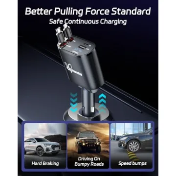 DreamBee Retractable Car Charger,66W 4 in 1 Super Fast Charge Car Phone Charger,Retractable Cables (31.5 inch) and 2 USB Ports Car Charger Adapter for iPhone 15/14/13/12 Pro Max XR,iPad,Samsung,Pixel