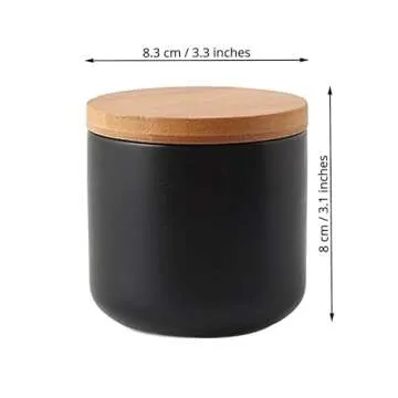 Telotela Pure Color Ceramic Sugar Bowl with Wooden Lid Sugar Dispenser Salt Pepper Storage Jar Pot S...