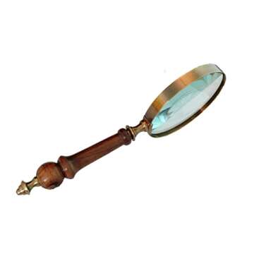 Deconoor 10X Handheld Magnifying Glass Lens, Antique Brass Magnifier, Fine Print Reading, Inspection, Coin & Stamp, Astrologer, Science, Low Sight Elderly, with Wooden Handle, Collectible Décor Gift