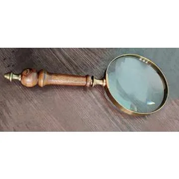 Deconoor 10X Handheld Magnifying Glass Lens, Antique Brass Magnifier, Fine Print Reading, Inspection, Coin & Stamp, Astrologer, Science, Low Sight Elderly, with Wooden Handle, Collectible Décor Gift