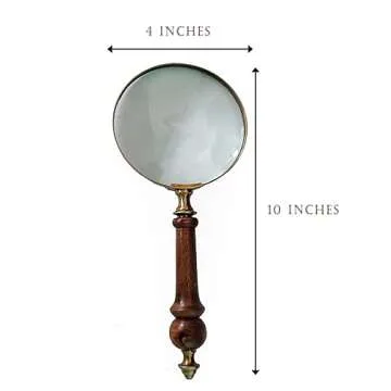Deconoor 10X Handheld Magnifying Glass Lens, Antique Brass Magnifier, Fine Print Reading, Inspection, Coin & Stamp, Astrologer, Science, Low Sight Elderly, with Wooden Handle, Collectible Décor Gift