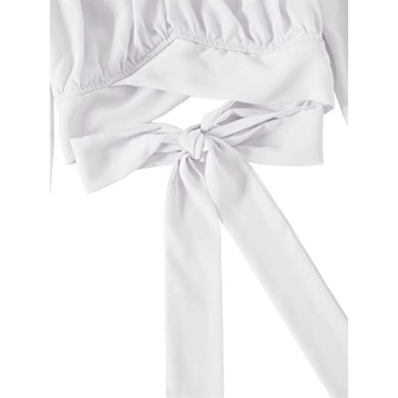 LYANER Women's Off Shoulder Long Sleeve Tie Knot Crop Top