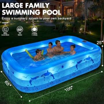 StarOcean Inflatable Pool with Lights, Upgraded Family Inflatable Swimming Pool for Kids,Adults, Blow up Pool Solar Powered, Large Kiddle Pool, 105"x65"x25''Oversized Thickened Pool for Backyard