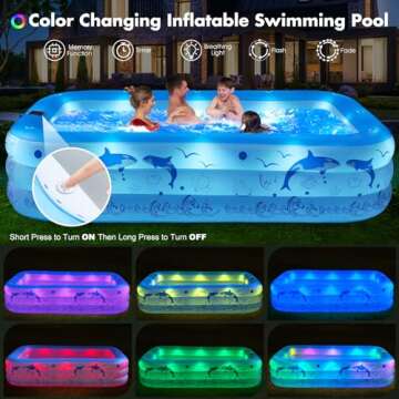 StarOcean Inflatable Pool with Lights, Upgraded Family Inflatable Swimming Pool for Kids,Adults, Blow up Pool Solar Powered, Large Kiddle Pool, 105"x65"x25''Oversized Thickened Pool for Backyard