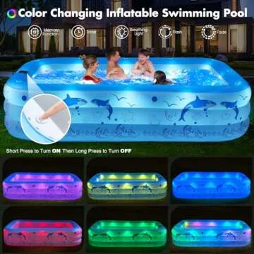 StarOcean Inflatable Pool with Lights, Upgraded Family Inflatable Swimming Pool for Kids,Adults, Blow up Pool Solar Powered, Large Kiddle Pool, 105"x65"x25''Oversized Thickened Pool for Backyard