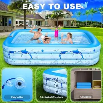 StarOcean Inflatable Pool with Lights, Upgraded Family Inflatable Swimming Pool for Kids,Adults, Blow up Pool Solar Powered, Large Kiddle Pool, 105"x65"x25''Oversized Thickened Pool for Backyard