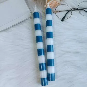 Striped Taper Candle White Candlestick - Gedengni Handcrafted Candles Unscented Wax Candles for Wedding Home Holiday Decor,2pcs