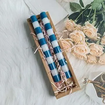 Striped Taper Candle White Candlestick - Gedengni Handcrafted Candles Unscented Wax Candles for Wedding Home Holiday Decor,2pcs