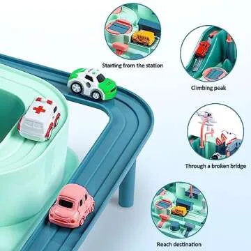 YEZI Car Adventure Toys for Kids, City Rescue Playsets Magnet Toys w/ 6 Mini Cars, Puzzle Rail Car, Preschool Educational Car Games Gift for 3 4 5 6 7 Year Old Boys Girls