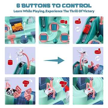 YEZI Car Adventure Toys for Kids, City Rescue Playsets Magnet Toys w/ 6 Mini Cars, Puzzle Rail Car, Preschool Educational Car Games Gift for 3 4 5 6 7 Year Old Boys Girls