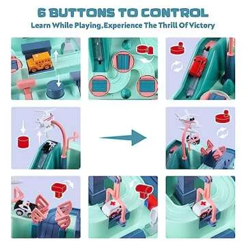 YEZI Car Adventure Toys for Kids, City Rescue Playsets Magnet Toys w/ 6 Mini Cars, Puzzle Rail Car, Preschool Educational Car Games Gift for 3 4 5 6 7 Year Old Boys Girls