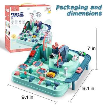 YEZI Car Adventure Toys for Kids, City Rescue Playsets Magnet Toys w/ 6 Mini Cars, Puzzle Rail Car, Preschool Educational Car Games Gift for 3 4 5 6 7 Year Old Boys Girls
