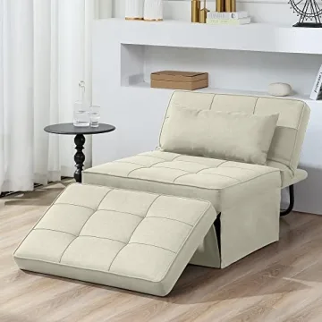 BIGSYYS Sofa Bed, 4 in 1 Multi-Function Folding Ottoman Breathable Linen Couch Bed with Adjustable B...