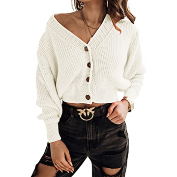 Febriajuce Women's Stylish Cropped Cardigan Sweater White