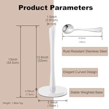 WLDDFF White Paper Towel Holder, Countertop Paper Towel Holder, Kitchen Tissue Holder with 2 Spoons, Stainless Steel Weighted Paper Towel Holder, Table Top Paper Towel Dispensers for Large Rolls