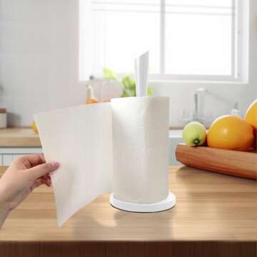WLDDFF White Paper Towel Holder, Countertop Paper Towel Holder, Kitchen Tissue Holder with 2 Spoons, Stainless Steel Weighted Paper Towel Holder, Table Top Paper Towel Dispensers for Large Rolls