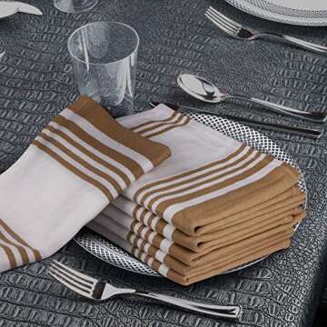 Urban Villa Kitchen Towels 100% Cotton Pack of 6, Highly Absorbent Quick Drying Super Soft Premium Dish Towels for Kitchen with Hanging Loop Hand & Tea Towels - 20x30 Inch, (Taupe & White, Striped)
