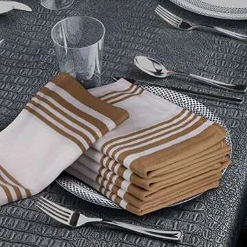 Urban Villa Kitchen Towels 100% Cotton Pack of 6, Highly Absorbent Quick Drying Super Soft Premium Dish Towels for Kitchen with Hanging Loop Hand & Tea Towels - 20x30 Inch, (Taupe & White, Striped)