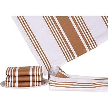 Urban Villa Kitchen Towels 100% Cotton Pack of 6, Highly Absorbent Quick Drying Super Soft Premium Dish Towels for Kitchen with Hanging Loop Hand & Tea Towels - 20x30 Inch, (Taupe & White, Striped)