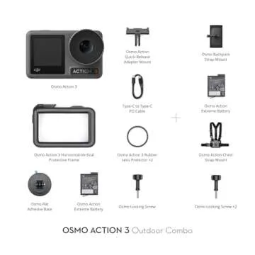 DJI Osmo Action 3 Outdoor Combo - 4K/120fps Action Camera with Chest & Backpack Strap Mount for Hiking and Cycling, Super-Wide FOV, HorizonSteady, Cold Resistant & Up to 320 Mins with 2 Batteries
