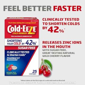 Cold-EEZE Sugar-Free, Natural Wild Cherry Zinc Lozenges, Homeopathic Cold Remedy, Shortens The Commo...