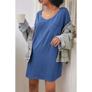 Ekouaer Womens Tshirt Nightgown Cotton V Neck Sleepshirts Comfy Casual Nightshirt
