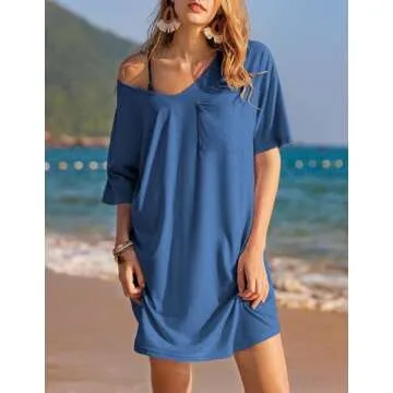 Ekouaer Womens Cotton V Neck Nightgown Sleepwear