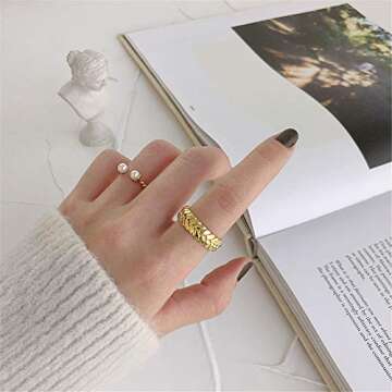 N+A Dainty Shell Pearl Sterling Silver Ring for Women Girls Statement Expandable Open Rings Minimali...