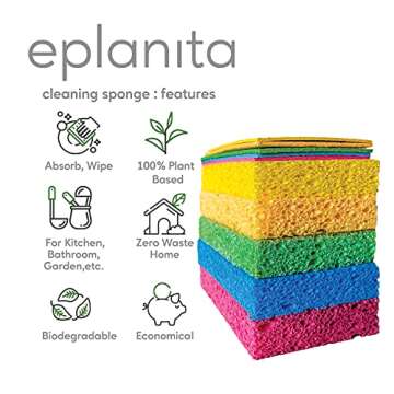 EPLANITA Pop-Up Sponges (10 Pack) Natural Cellulose, Scratch-Free Cleaning for Kitchen & Bathroom, W...