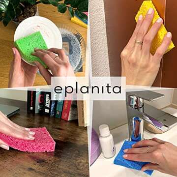 EPLANITA Pop-Up Sponges (10 Pack) Natural Cellulose, Scratch-Free Cleaning for Kitchen & Bathroom, Washing Up, Eco Scrub, DIY Crafts