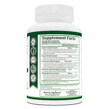 Purely Optimal Digestive Enzyme Supplement - Comprehensive Gut Health Support with 12 Enzymes, Probi...