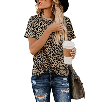 BMJL Women's Casual Cute Leopard Print Short Sleeve Blouse