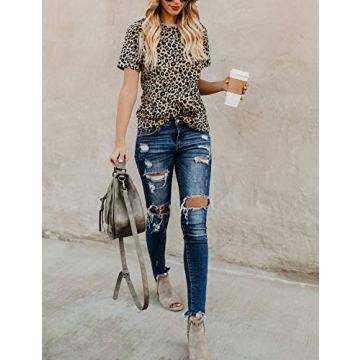 BMJL Women's Casual Cute Leopard Print Short Sleeve Blouse