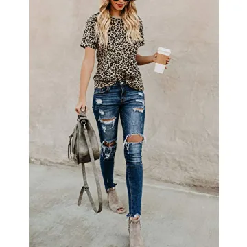 BMJL Women's Casual Cute Leopard Print Short Sleeve Blouse