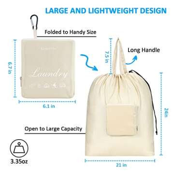 GOGOODA Travel Laundry Bags with Drawstring Closure XL Large Foldable Dirty Clothes bags with Handle...