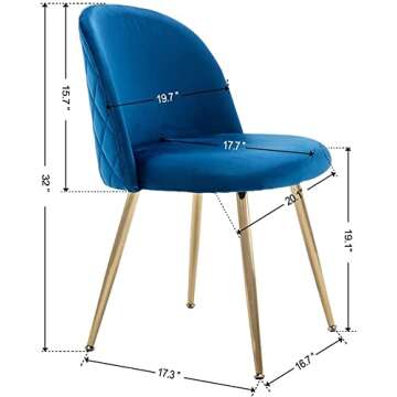 Guyou Velvet Dining Chairs Set of 6, Upholstered Accent Chairs Side Chairs Plush Round Back Modern Guest Chair with Gold Legs for Living Room Bedroom Reception Room (Royal Blue)