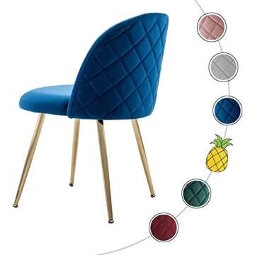 Guyou Velvet Dining Chairs Set of 6, Upholstered Accent Chairs Side Chairs Plush Round Back Modern Guest Chair with Gold Legs for Living Room Bedroom Reception Room (Royal Blue)