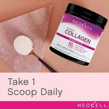 NeoCell Super Collagen Peptides, 10g Collagen Peptides per Serving, Gluten Free, Keto Friendly, Non-GMO, Grass Fed, Healthy Hair, Skin, Nails and Joints, Berry Lemon Powder, 6.7 oz., 1 Canister