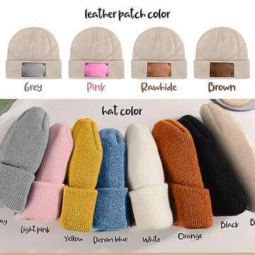 Dyoart Personalized Name Baby Beanie Hat Leather Patch - Apricot Beanies Knit Hat Birthday for Kids Toddler Youth(Small)