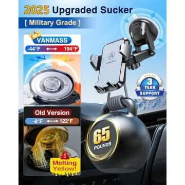 【2025 MAX Stable & Durable】Car Phone Holder VANMASS【Ultimate Military-Grade Suction】Cell Mount Truck Stand Cradle for Dashboard Windshield Vent for iPhone 16 Pro Max 15 14 13 12 Samsung S24 Android