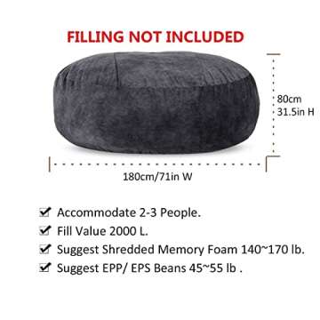 GQZGGXX 6ft Bean Bag Chair Cover - Cozy & Customizable