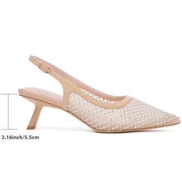Mostrin Nude Kitten Heels - Sparkly Rhinestone Slingback Pumps for Dressy Events
