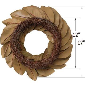 Idyllic Flora Wreath - Handcrafted 17" Magnolia Leaf Grapevine Wreath for Home and Wedding Decor