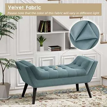 Andeworld Velvet Bed Bench,Upholstered Entryway Ottoman Bench Seat for Bedroom End of Bed,Footstools for Bed Room,Lake Blue